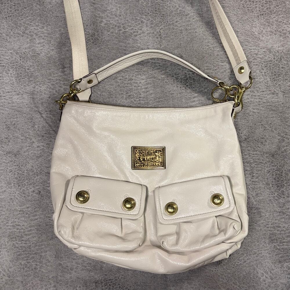 Coach Poppy Marshmallow Double Pocket Satchel with Shoulder Strap